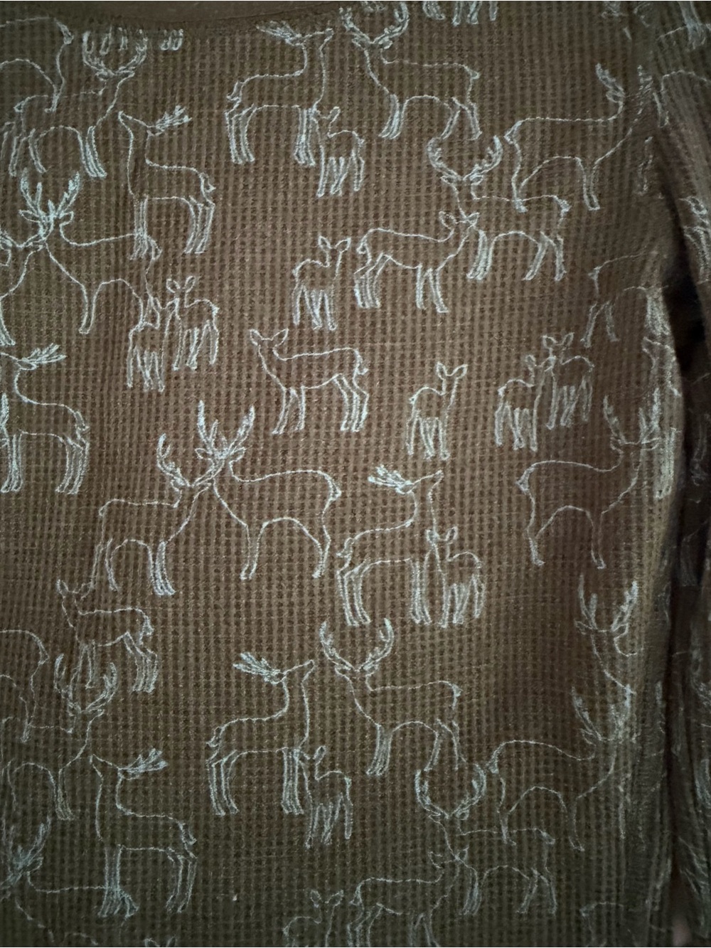 Mossimo Olive Green Ribbed Long Sleeve Top with Light Blue Deer Stitch - Picture 3 of 3